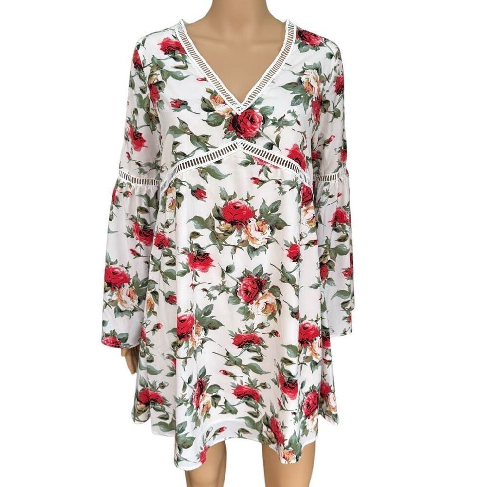 Lucca floral rose a-line dress bell sleeves size XS NWT